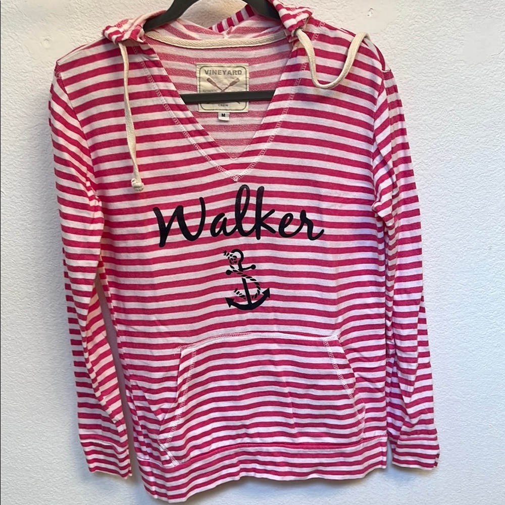 Vineyard Pink and White V-Neck Hoodie